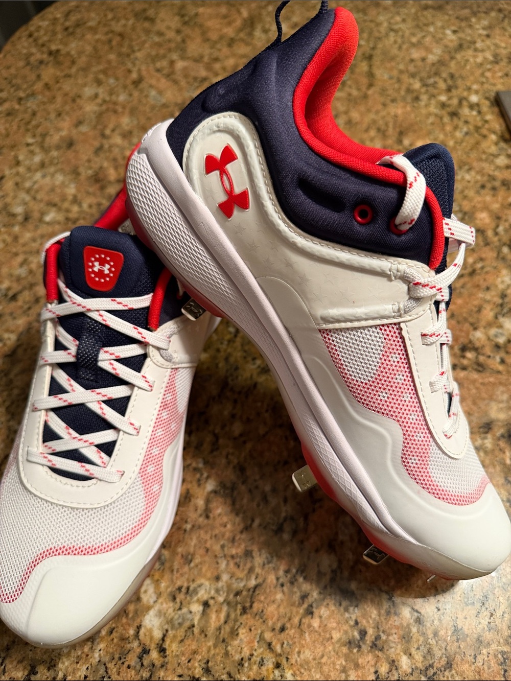 Under Armour White Navy Red Athletic Cleats